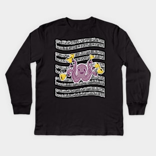 Octopus Ringing Handbells With Music Sheet Cartoon Kids Long Sleeve T-Shirt